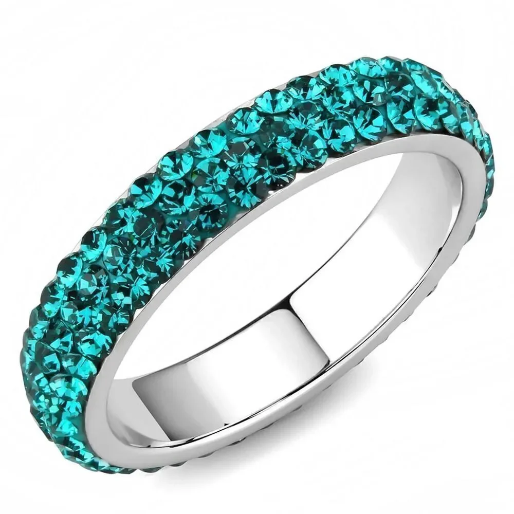 Stainless Steel Top Grade Blue Zircon Crystal Band